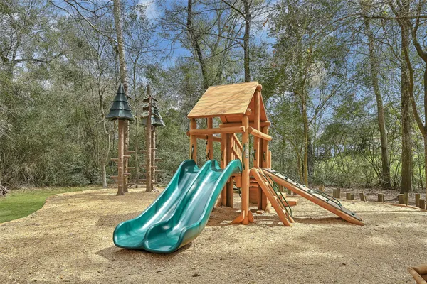 a view of a park with slide