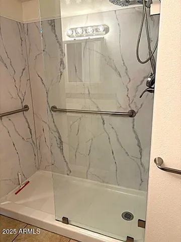 a bathroom with a bathtub
