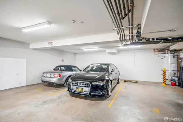 a view of a car in garage