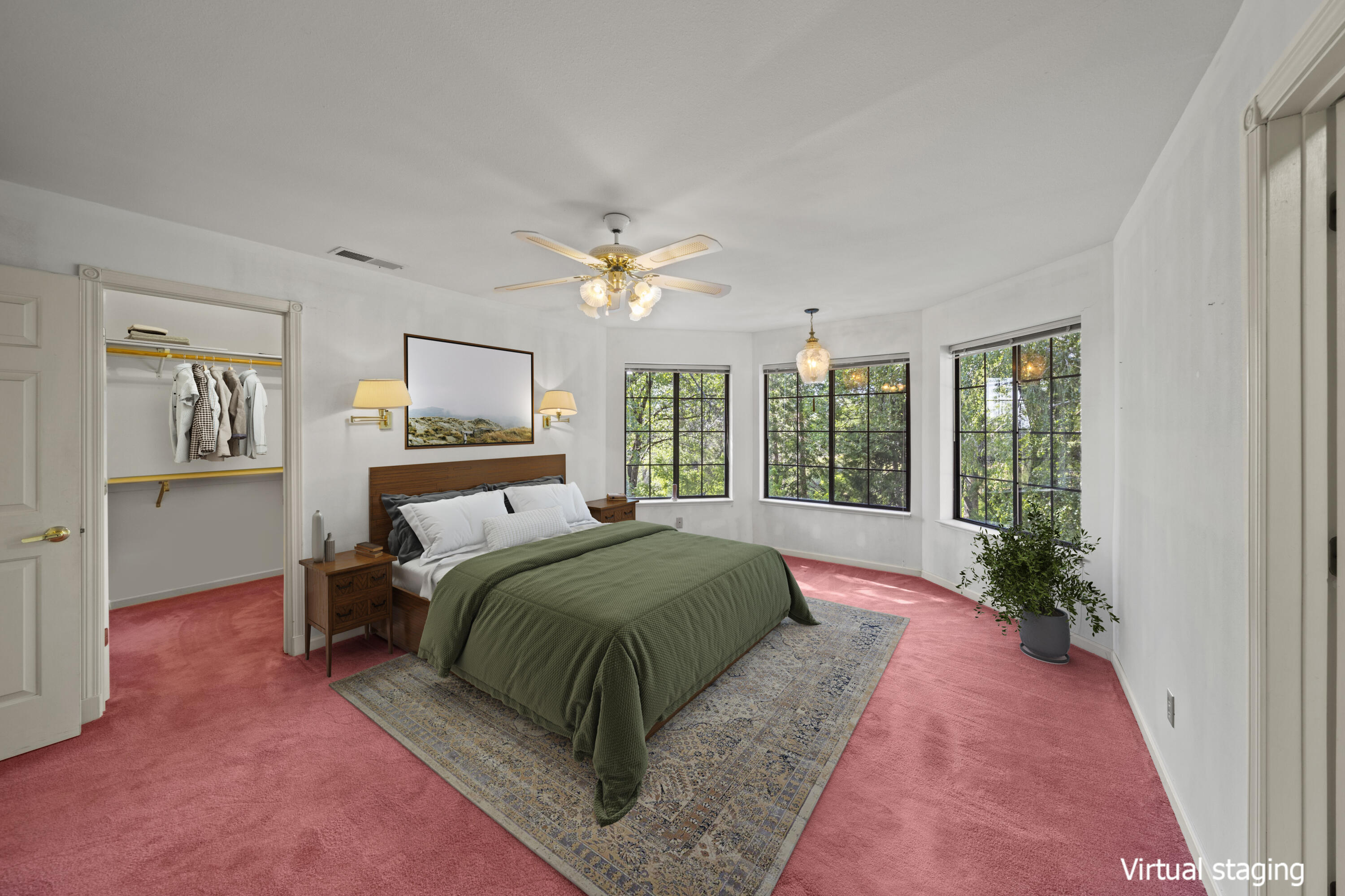 21110 Rolling Hills Road Manton, CA 96059 - Photo 9 of 34 a spacious bedroom with a large bed and a chandelier