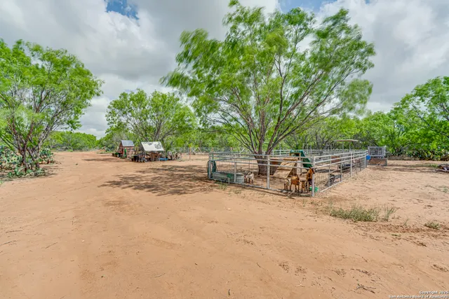 a view of backyard with a table and chairs under an umbrella