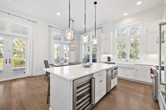 an aerial view of a house with a garden