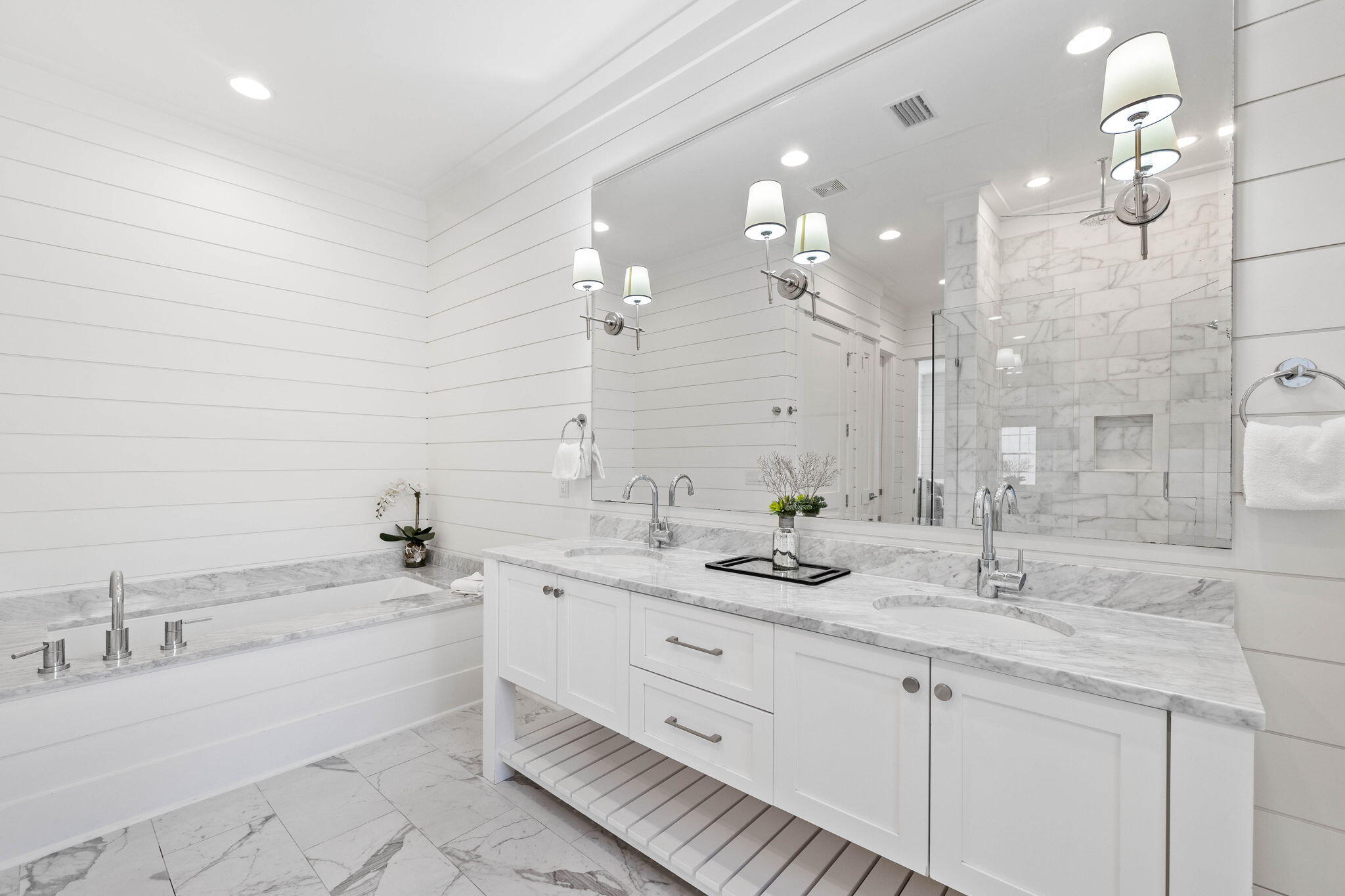 44 Seacrest Drive Inlet Beach, FL 32461 - Photo 49 of 129 a bathroom with a sink double vanity granite and a bathtub