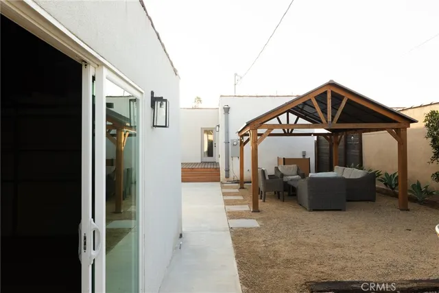 a balcony with furniture