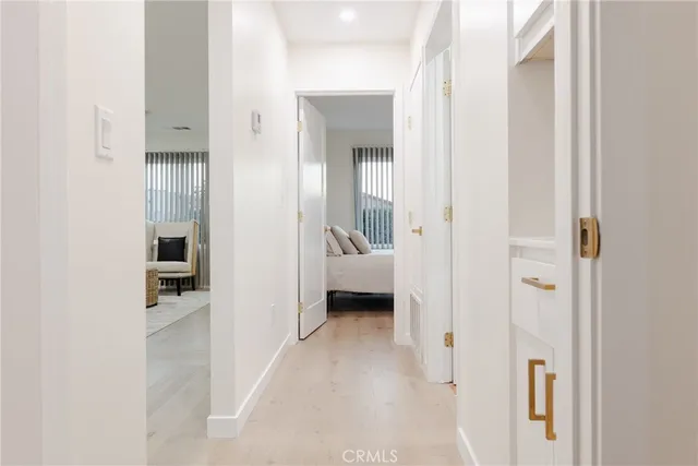 a backyard of a house with plants and large trees