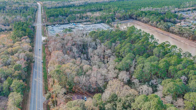 a view of a forest with a house