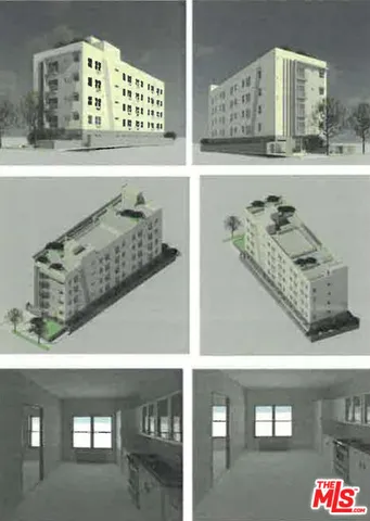 a picture of a bench in front of building