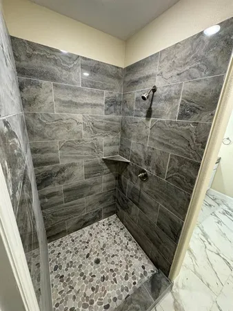 a bathroom with a shower