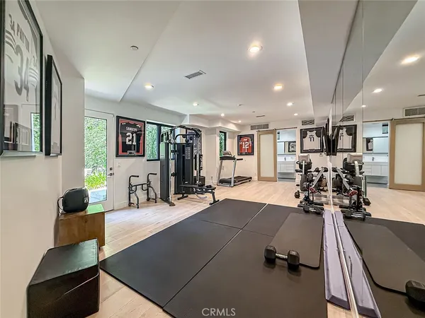a view of a room with gym equipment