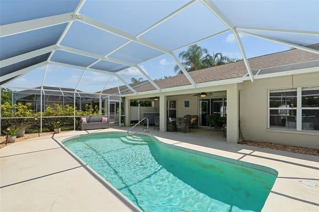 a view of a backyard with porch
