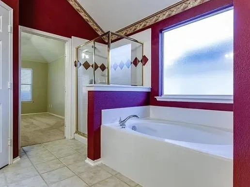 a bathroom with a bathtub and a shower