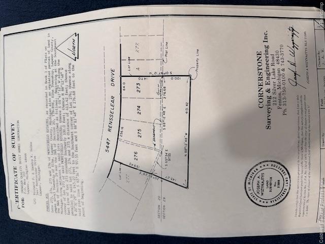 5447 Rensselear Drive Lapeer, MI 48446 - Photo 21 of 22 Survey with lot lines showing lot behind, Matches title work legal
