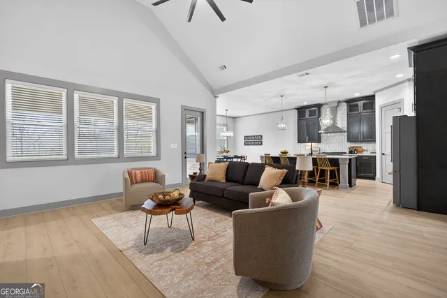 a view of a lake view with a garden