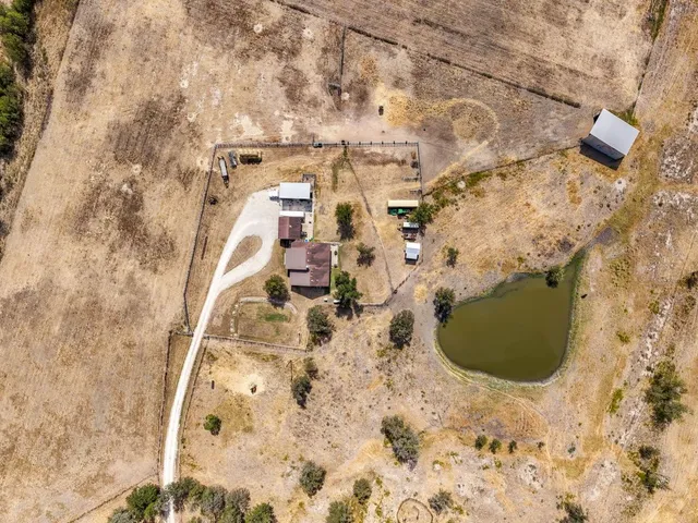 a house view with swimming pool and trees in the background