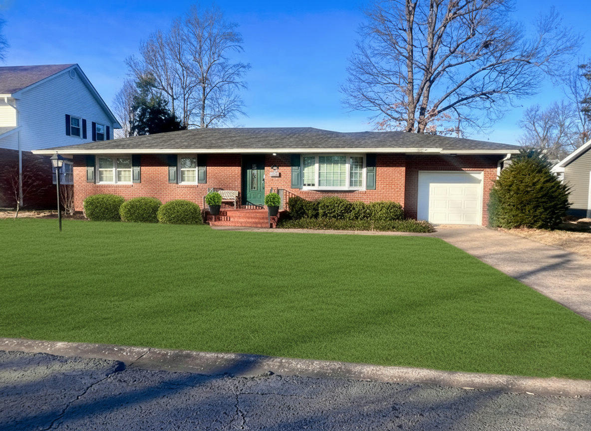 a front view of a house with a yard and trees
