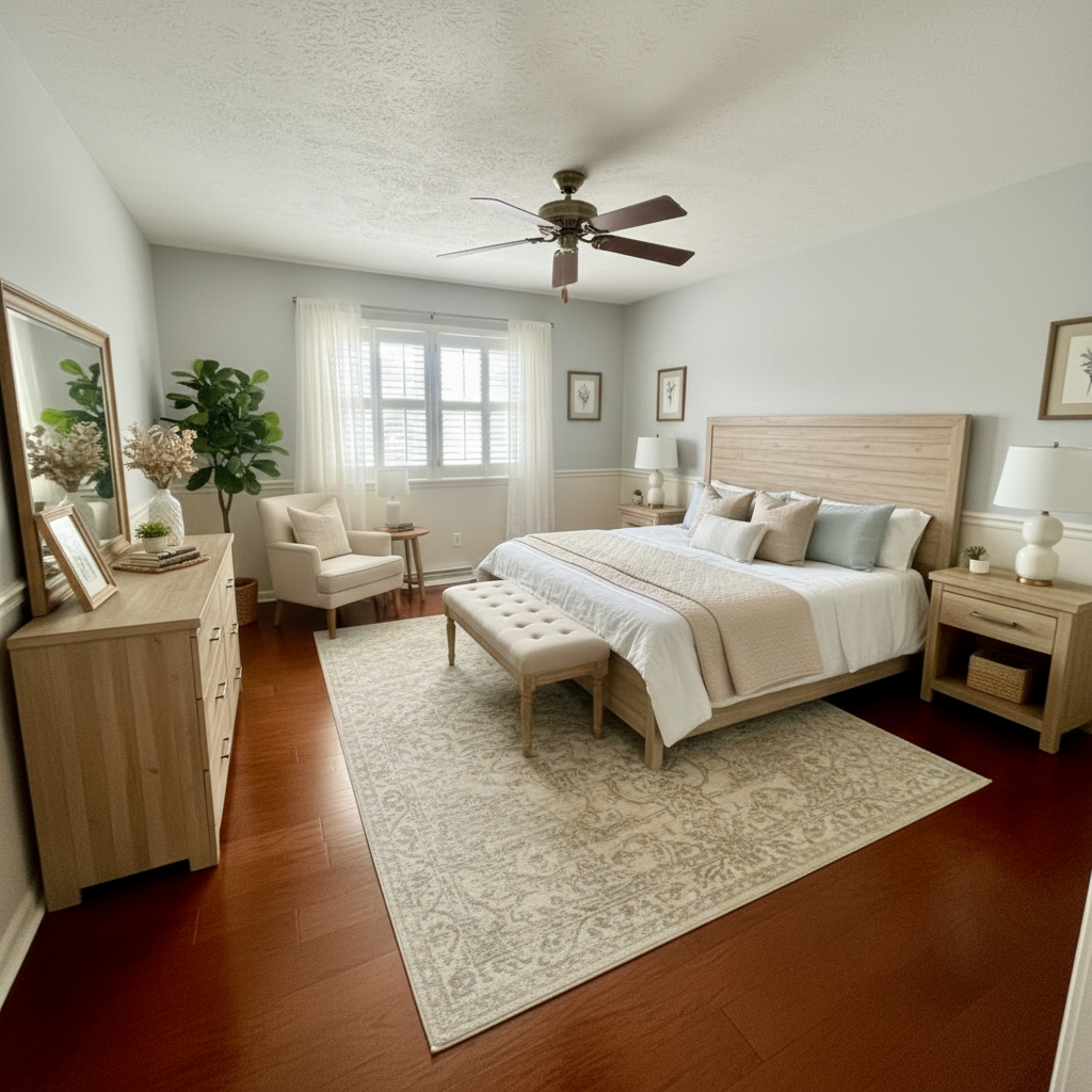 209 Baker Street Metropolis, IL 62960 - Photo 20 of 43 a bedroom with a bed a couch and potted plant with the dresser