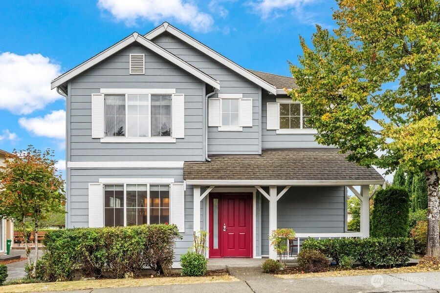 a front view of residential houses