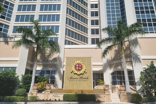 a front view of a multi story building