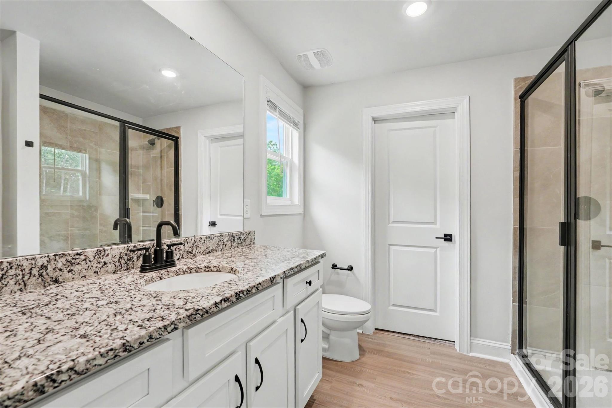 123 Brixham Loop Troutman, NC 28166 - Photo 4 of 18 a bathroom with a granite countertop sink toilet and shower