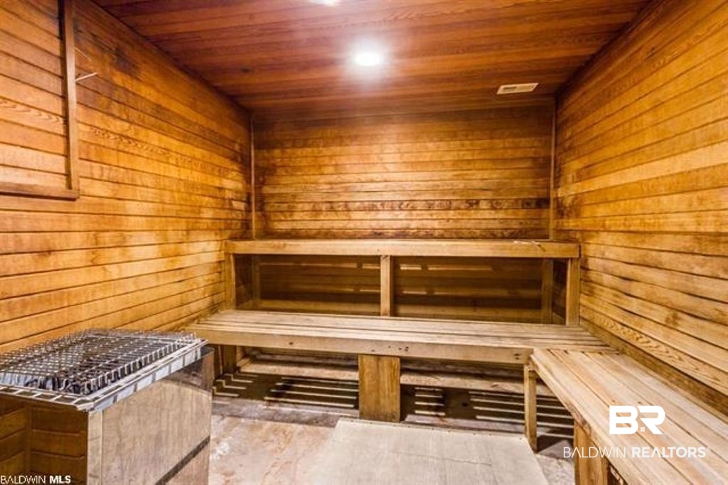 400 Plantation Road, Unit 1113 Gulf Shores, AL 36542 - Photo 11 of 26 View of sauna / steam room featuring wood ceiling and wooden walls