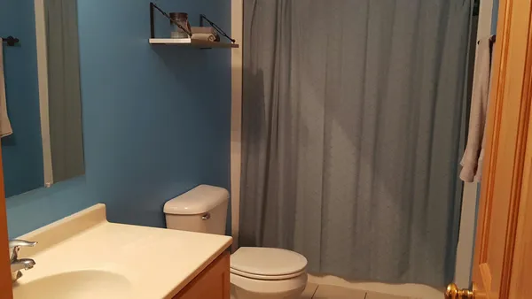 a bathroom with a toilet a sink and curtain