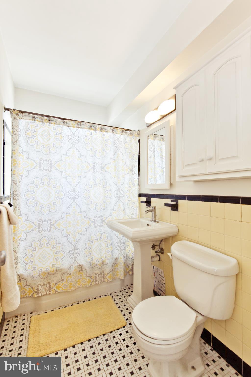 2500 Q Street Northwest, Unit 727 Washington, DC 20007 - Photo 27 of 42 Sunny bath with pedestal sink and storage cabinet