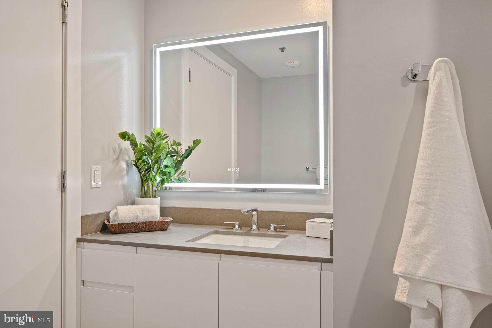 950 3rd Street Northwest, Unit 403 Washington, DC 20001 - Photo 31 of 32 a bathroom with a granite countertop sink a potted plant and a window