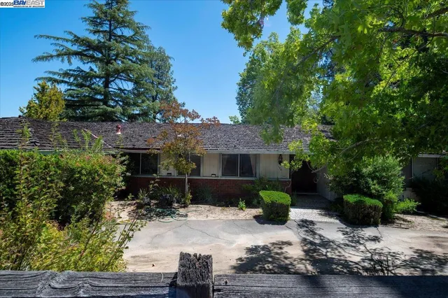 a front view of a house with a yard and potted plants