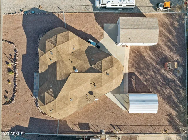 an aerial view of a house