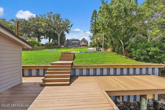 a view of a park with large trees