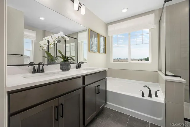 a bathroom with a bathtub and a shower