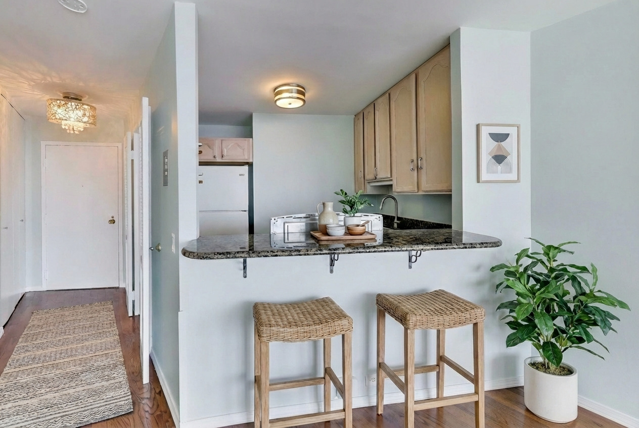 5415 North Sheridan Road, Unit 3203 Chicago, IL 60640 - Photo 6 of 20 a living room with furniture and a potted plant