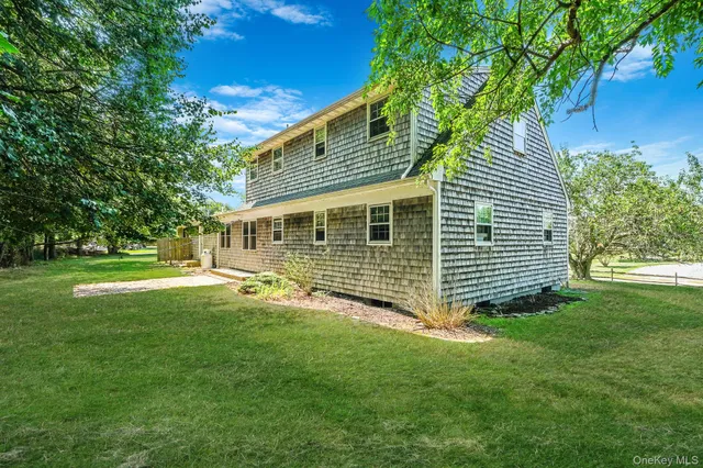 a view of a park with large trees