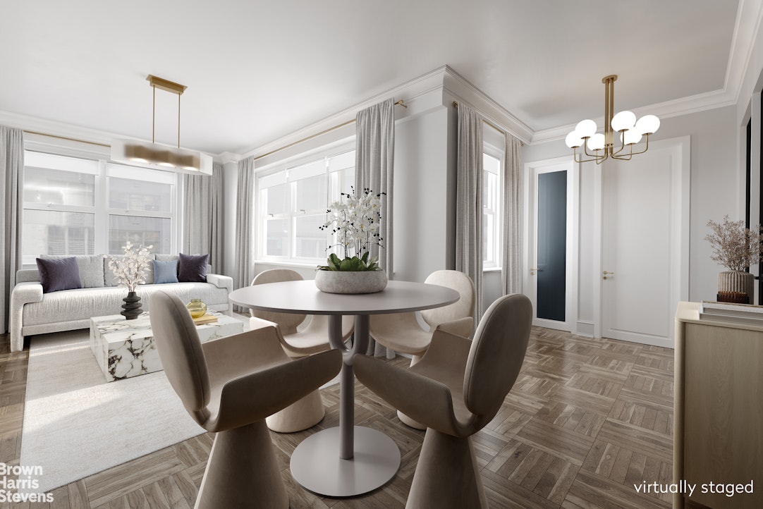 166 East 35th Street, Unit 7A Manhattan, NY 10016 - Photo 10 of 15 a view of a dining room with furniture window and wooden floor