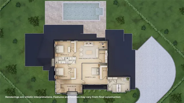 an aerial view of a house with garden