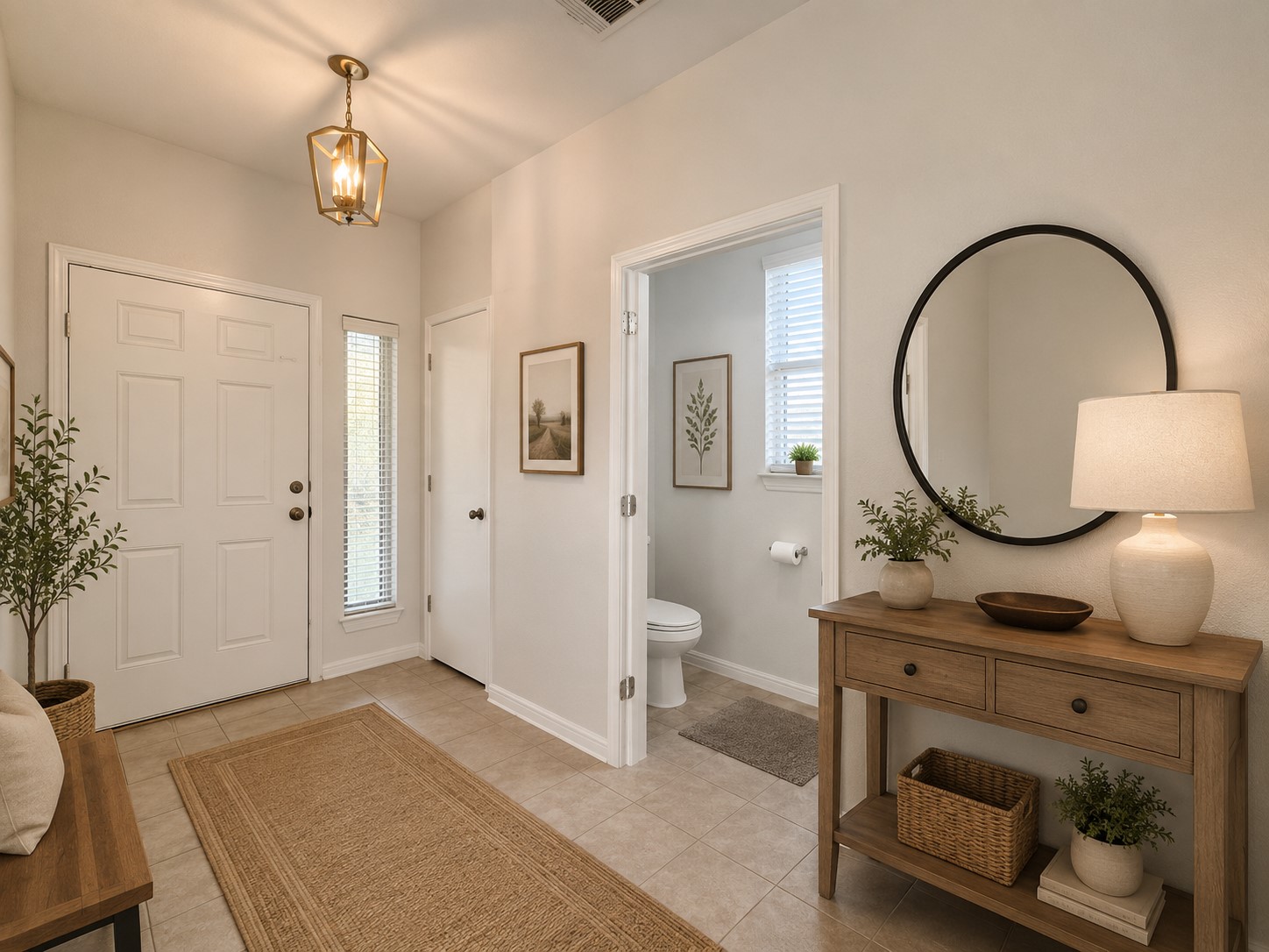 251 Triumph Road Buda, TX 78610 - Photo 6 of 31 A well-lit entry with tiled flooring welcomes guests, offering seamless access to a conveniently placed powder room.