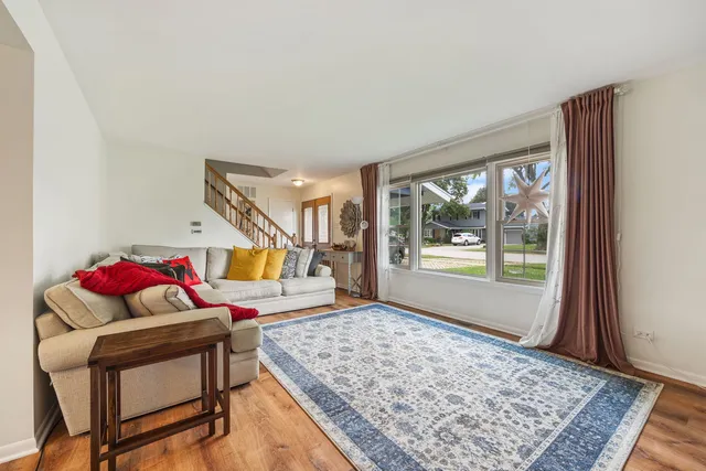 a living room with furniture and a rug