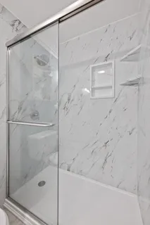 a bathroom with a bathtub