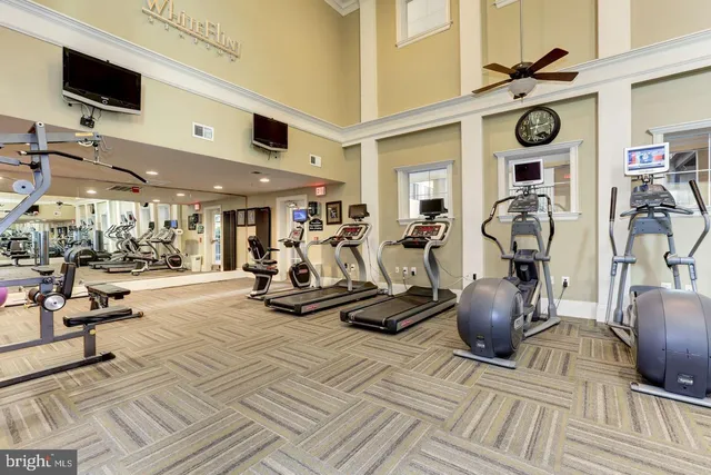 a view of a room with gym equipment