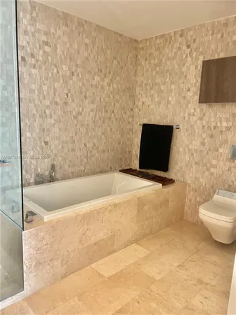 a bathroom with a toilet and a bathtub