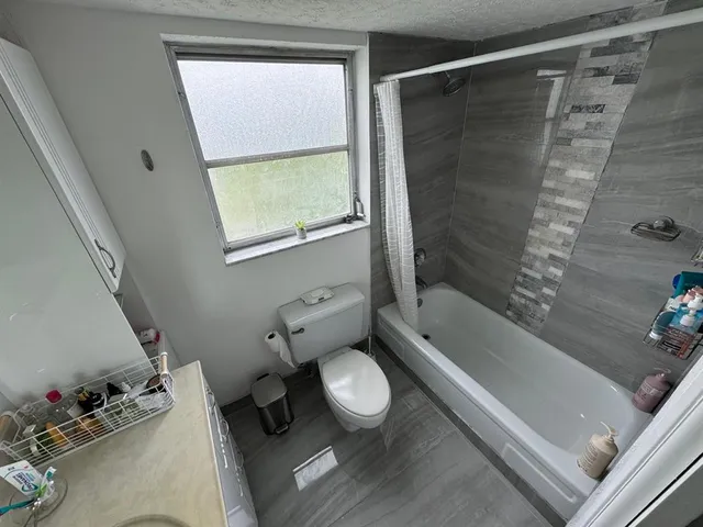 a bathroom with a toilet and a bathtub