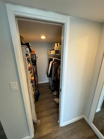 a view of a closet with storage