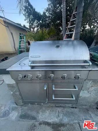 a view of barbeque grill with plants