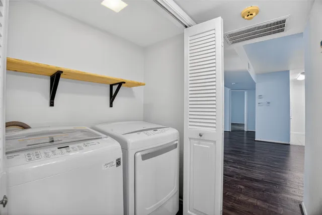 a view of a hallway with shelves