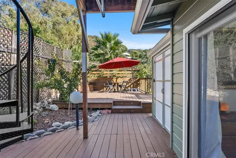 an outdoor space with seating space