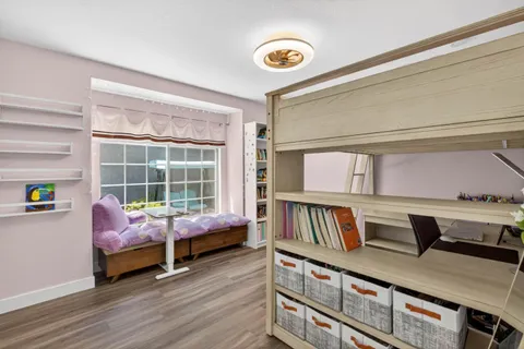 a workspace with wooden floor