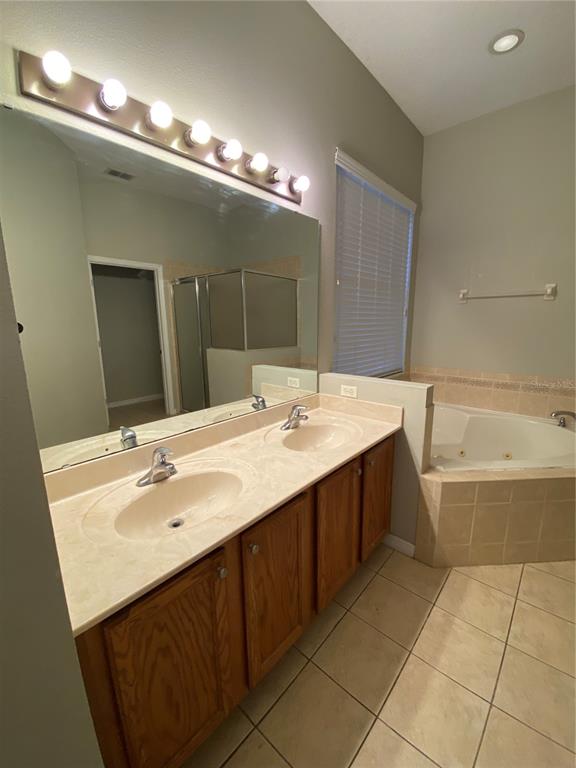 13638 Ancilla Boulevard Windermere, FL 34786 - Photo 11 of 16 a bathroom with a bathtub a double vanity sink and a mirror