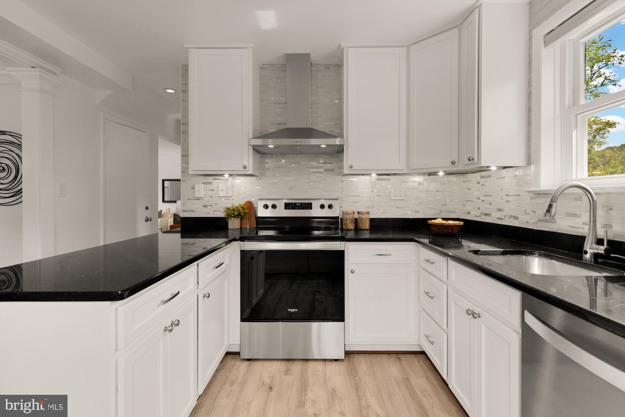 9811 Dallas Avenue Silver Spring, MD 20901 - Photo 10 of 45 a kitchen with stainless steel appliances granite countertop a sink stove and white cabinets