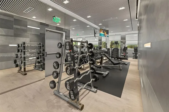 a view of a room with gym equipment