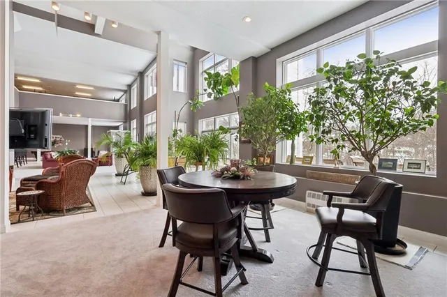 a view of a patio with furniture